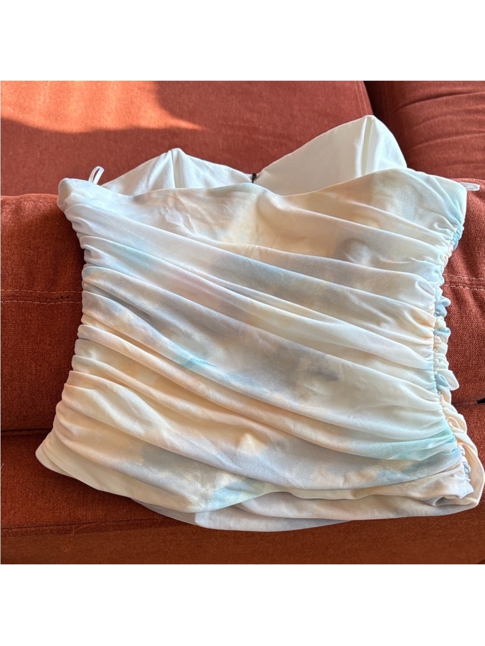 Zara White Ruched Strapless Top